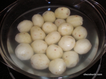 poked potatoes soaked in saline water