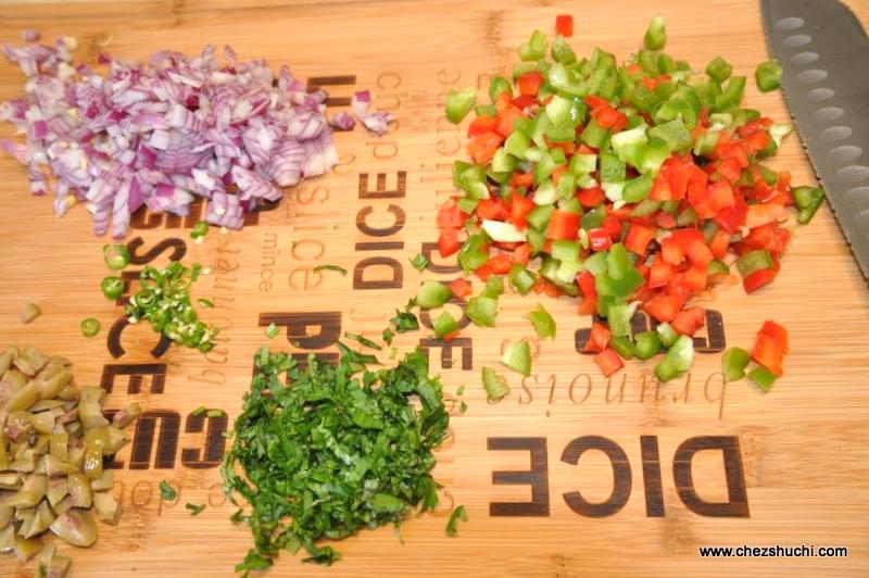 chopped veggies for quesadilla