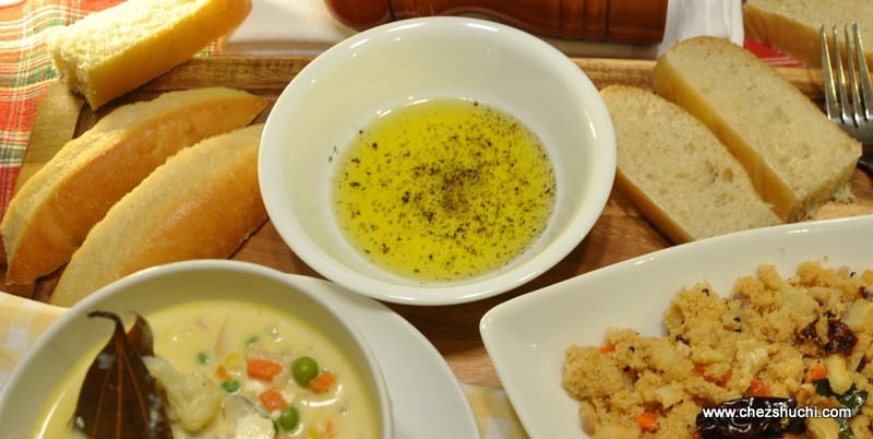 a fusion platter with focaccia bread