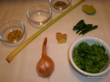 ingredients for green curry paste