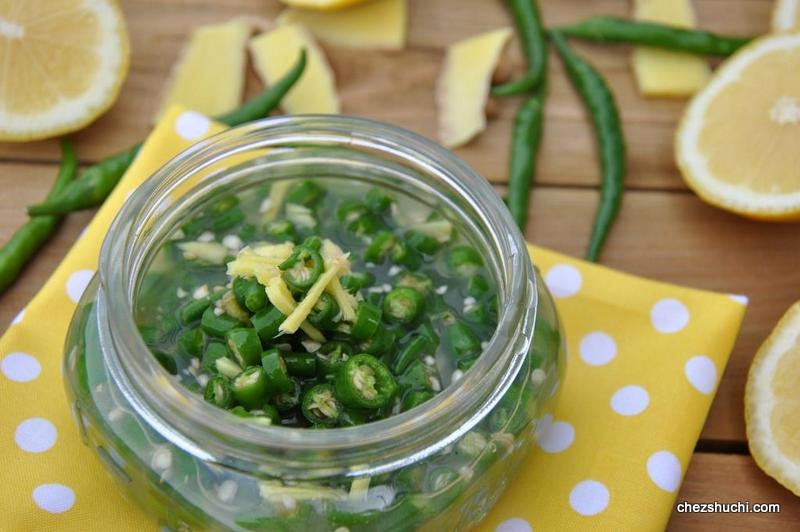 Neebu ki Mircha (chilies soaked in lemon juice)