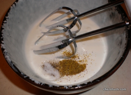 mayonnaise sauce poured onto boiled veggies