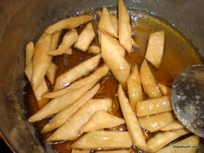 shakarpare dipped in sugar syrup